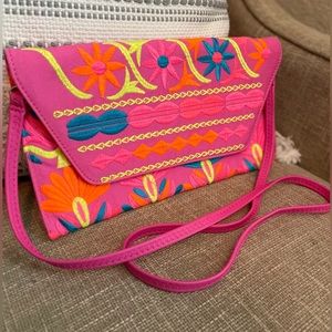 Large Embroidered Envelope Crossbody bag 13x7 hot pink & bright colors